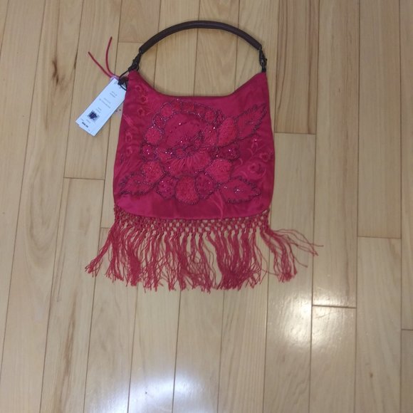 NWT French Connection silk  beaded handbag  gorgeous pink  Barbie core - Picture 12 of 16